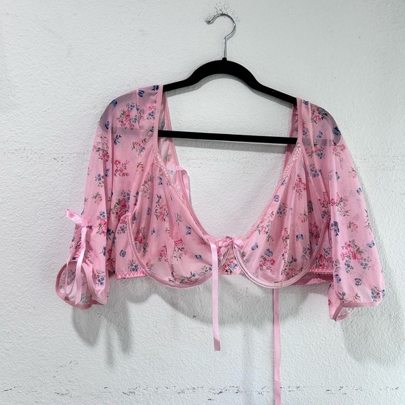 Pink and Blue Lace Trim Bra Intimates - Picture 2 of 14